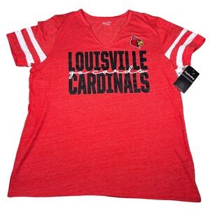 Captivating Louisville Cardinals T-Shirt Women Large Red Varsity Stripe NCAA NWT
